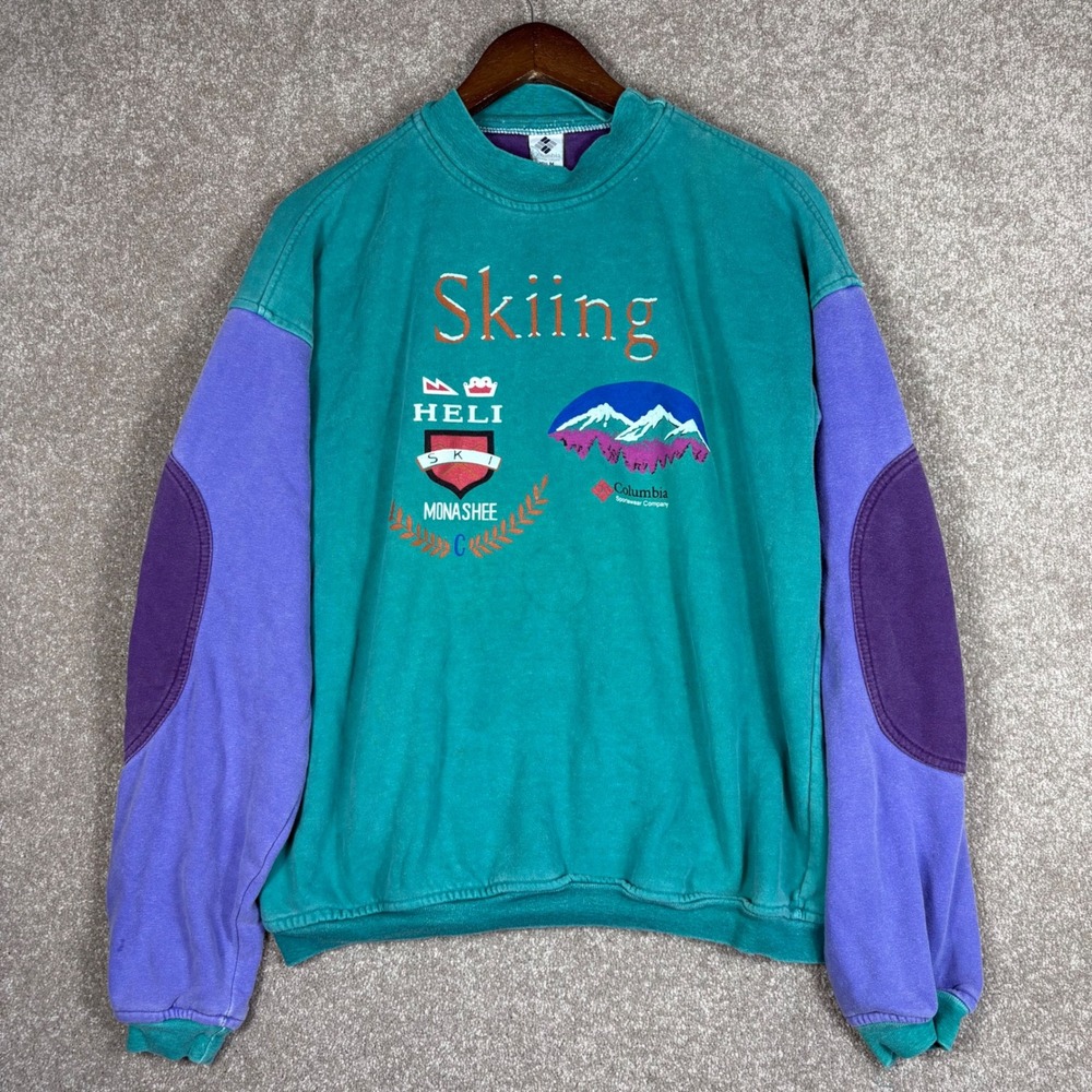 Vintage Columbia Sportswear Skiing Heli Ski Monashee Sweatshirt Mens M USA Teal